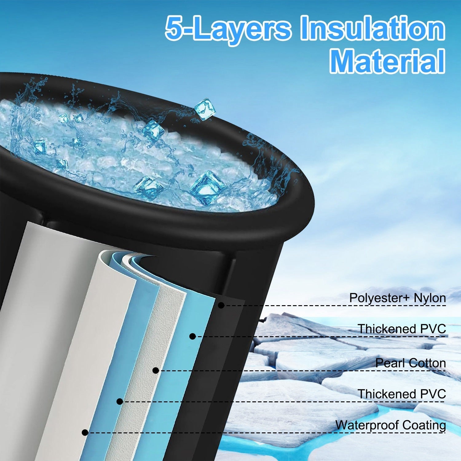 97Gal Large Size Ice BathTub with Cover for Adults Athletes Recovery Cold Water Therapy Outdoor Portable Cold Plunge Tub 660LBS Load Capacity 33.46x29