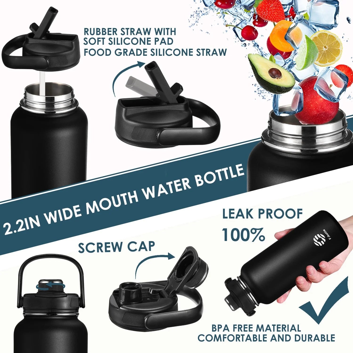 Insulated Water Bottle - Straw Lid, 950-1200ml